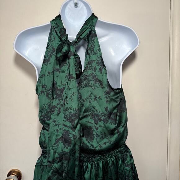 Do+Be Green Satin Halter Tie Back Smocked Mini Dress Small 90s Y2K Bratz Party - Picture 9 of 13